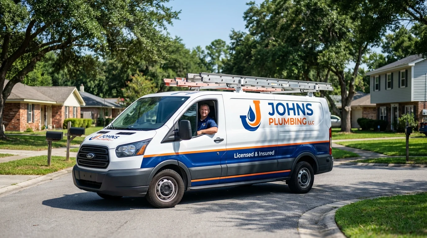 Johns Plumbing LLC service van in Fairfax, IA