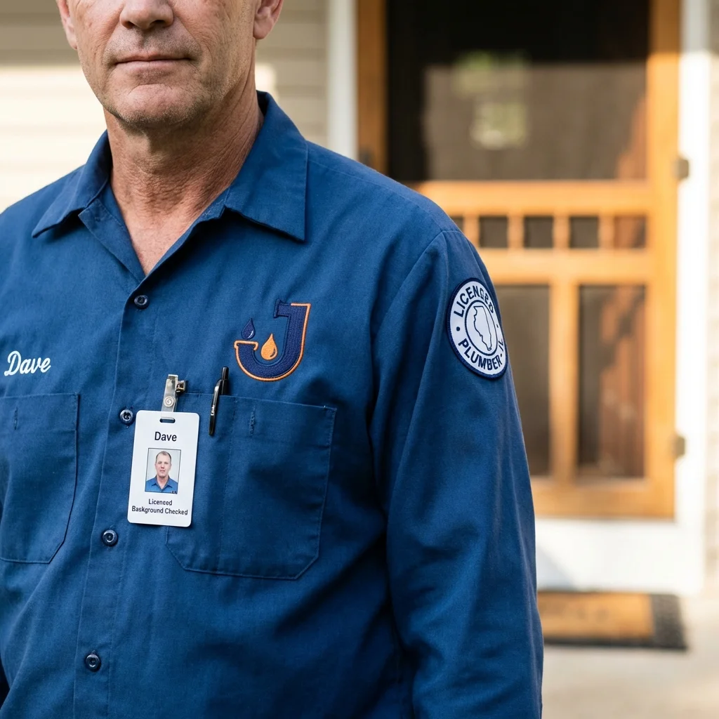 Licensed plumber showing ID badge in Fairfax, IA